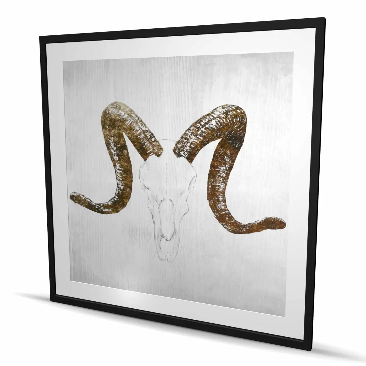 212 MAIN Artistic Aeries Skull with Brown Horns Farmhouse Animal Art Print, 48x48in Beige Framed Matted Wall Artwork, Nature Home Room Decor, 48 X 48 In.