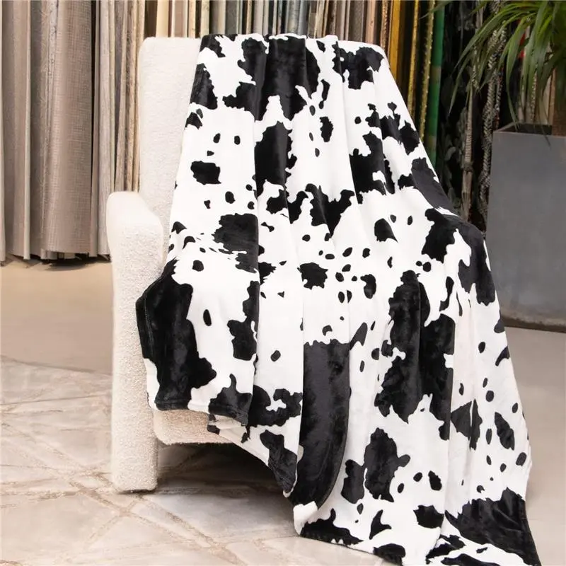 Cute Cow Print Blanket Lightweight Soft Cozy Black and White Throw Blanket Girls Women
