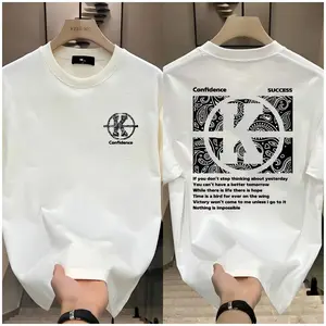 Double-sided K design T-shirt, men's round neck street style summer and spring, casual, clothing, simple yet trendy, party and outdoor activities, fashionable and loose, youthful and energetic, men's daily wear tops