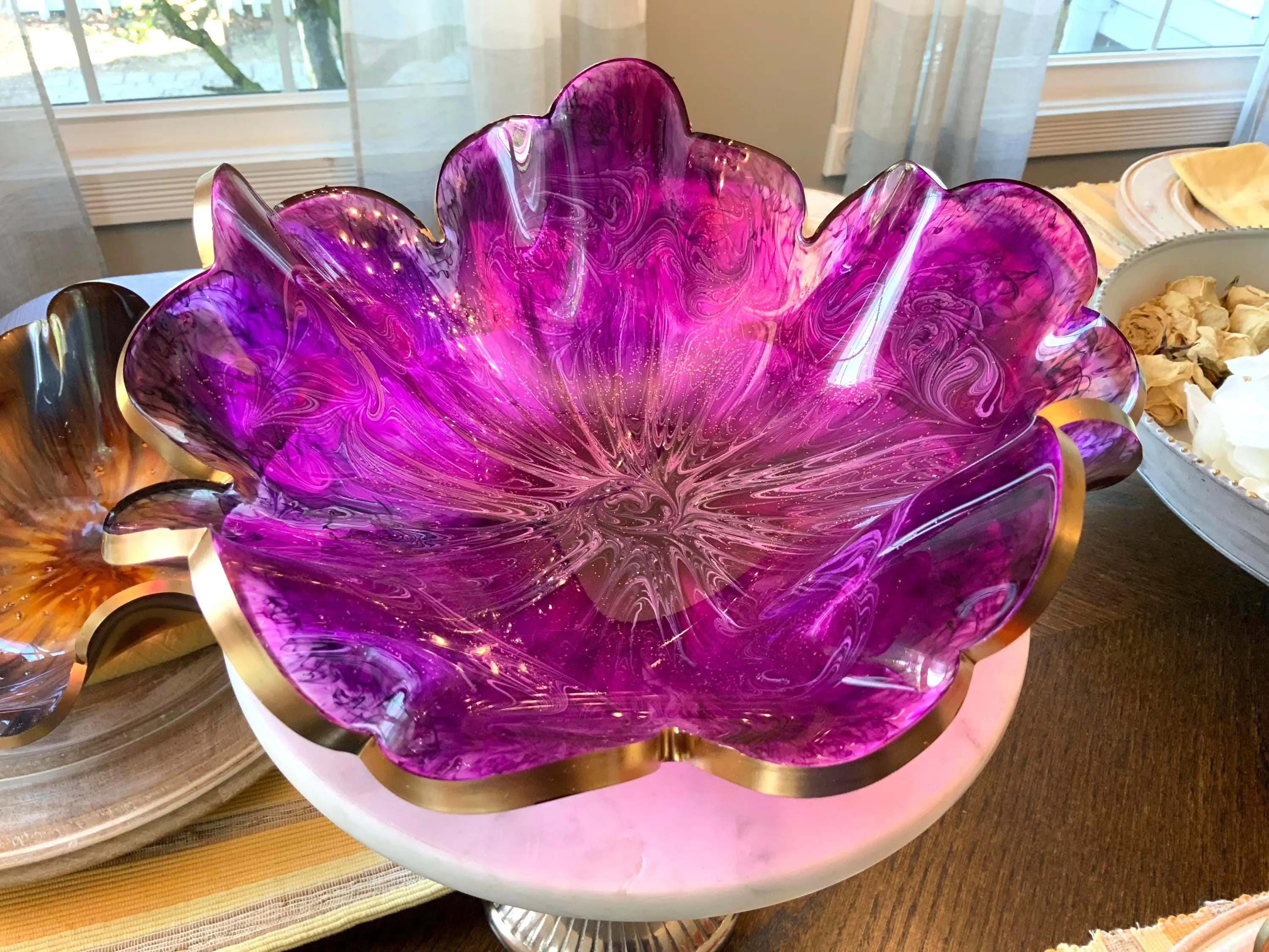 Handmade Blush Pink Resin Bowl - Bronze, Gold-Toned Bowls, Sweet 1-of-a-Kind Handmade Dessert & Fruit Serving Kitchen Tableware