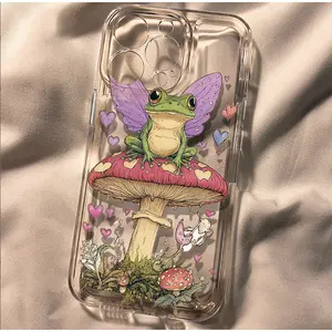 Fairy Frog Mushroom Elf Phone Case for iPhone 17 AIR 17 PRO 16 PRO15 PRO MAX 14 PLUS 13 PRO 12 11 PRO XS MAX X XR Plus and Samsung Galaxy S22 to Galaxy S25 PLUS Ultra Shockproof Protective Cover Full Protection Anti-Drop