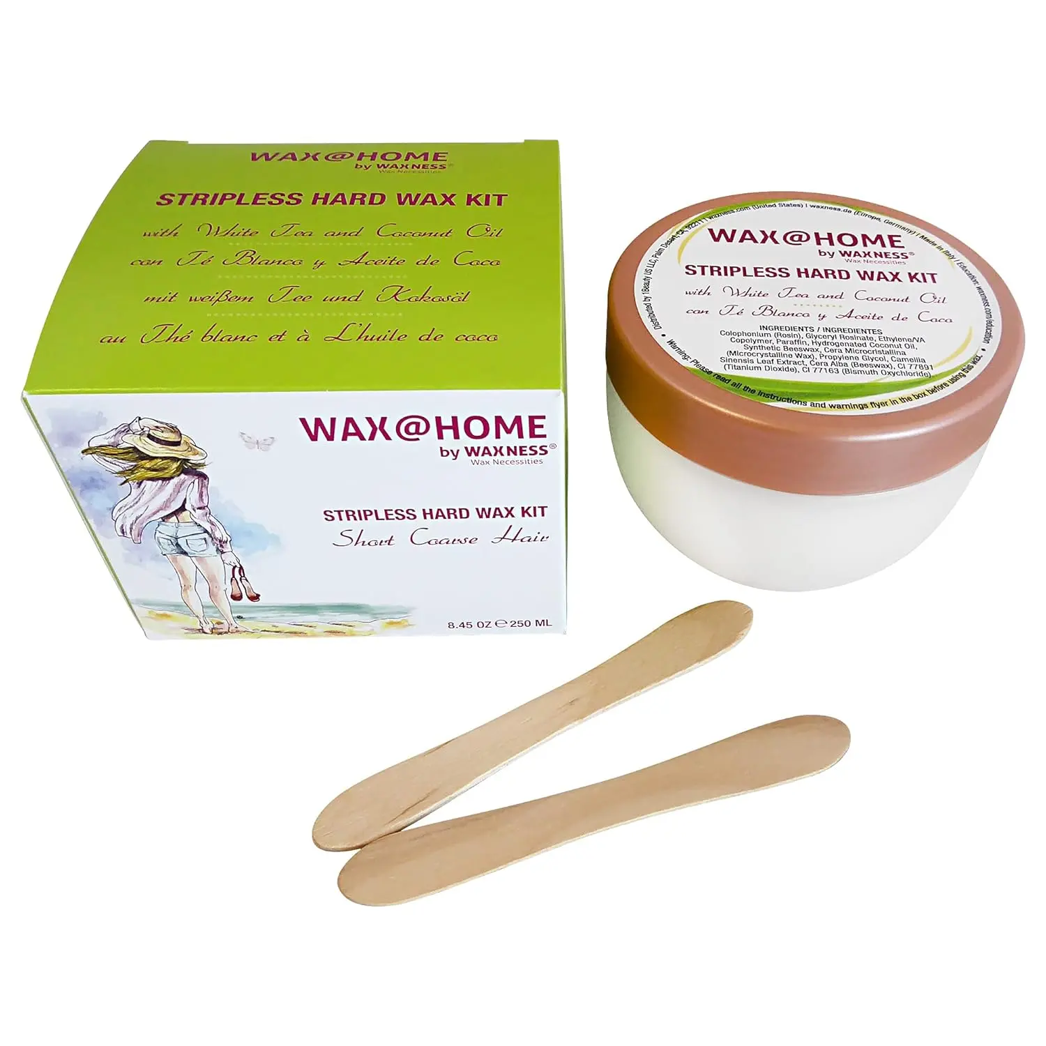Waxness Microwave Stripless Hard Wax Kit 8.45 oz (250 ml) – White Tea Cream Wax with Coconut Oil, No Strips Needed, Easy At-Home Hair Removal – Made in Italy