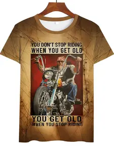 Men's Vintage Motorcycle Riding Slogan Print Short Sleeve T-Shirt, Casual American Style Harlequin Wind, Multifunctional Streetwear