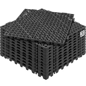 summervibes Modular Interlocking PVC Floor Tiles, 12-Pack 12x12in Splicing Bathroom Rug Mat, Soft Non-Slip Drain Holes Design, Non Slip Rugs for Restroom, Pool