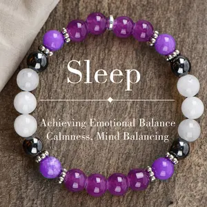 Help Sleep Purple Crystal Bead Elastic Bracelet - Sparkling Faux Crystal Jewelry, Infused with Prosperity Energy, Perfect Gift for Men and Women, Brings Serenity and Luck