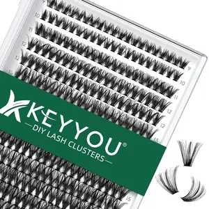 KEYYOU Lash Clusters 300pcs Individual Lashes, 40D 0.07D Curl 9-18MIX DIY Eyelash Extension, Soft & Natural Volume Cluster Lashes with Large Tray