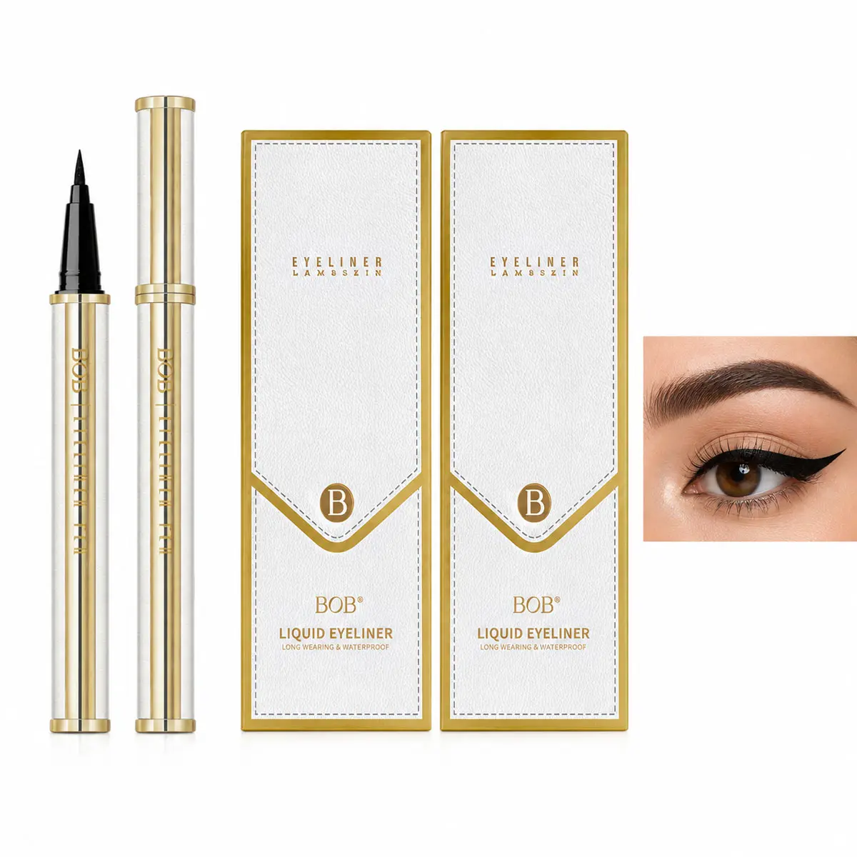 Waterproof Liquid Eyeliner Pen 2 Pack - Smudge-Proof Long Wear Eyeliner Pencil for Cat Eyes & Wings, Easy Eye Makeup Tool for Women