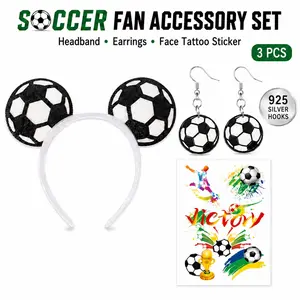 Soccer Game Day Outfit Accessories, Ball Ear Hair Hoop with Matching Drop Earrings and Colorful Face Decals, Football Party Costume for Women, Fans, Stadium Events