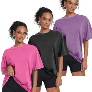 Holafish Women's 3Pack Oversized Acid Wash T-Shirts 100% Cotton Casual Loose Fit Crewneck Vintage Streetwear Tops for Daily Wear & More Fashionable Basic Baggy Tees
