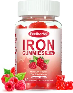 Iron Gummies for Women with Multivitamin, Iron Supplement for Women with Energy & Blood Builder, Raspberry Flavor Iron Vitamin Gummy with Folate, B Complex, Vegan 60 Gummies