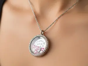 Personalized "I Love You To The Moon & Back" Floating Locket Necklace | Pink Crystal Stainless Steel Screw-Top Pendant Gift