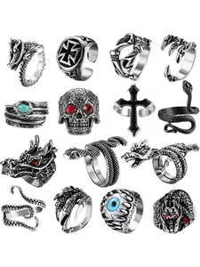 15Pcs Vintage Punk Rings for Men Women Snake Ring Dragon Open Rings Set Knuckle Stacking Ring Boho Finger Rings Punk Style Ring
