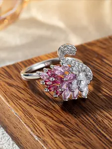 Luxury Pink Swan Adjustable Ring for Women, Sparkly Cubic Zirconia Statement Band, Elegant Animal Jewelry Gift for Her