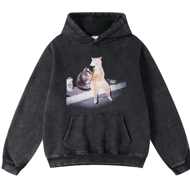 WACKY CAT Hoodie Vintage High-Quality Crew Neck oversized loose