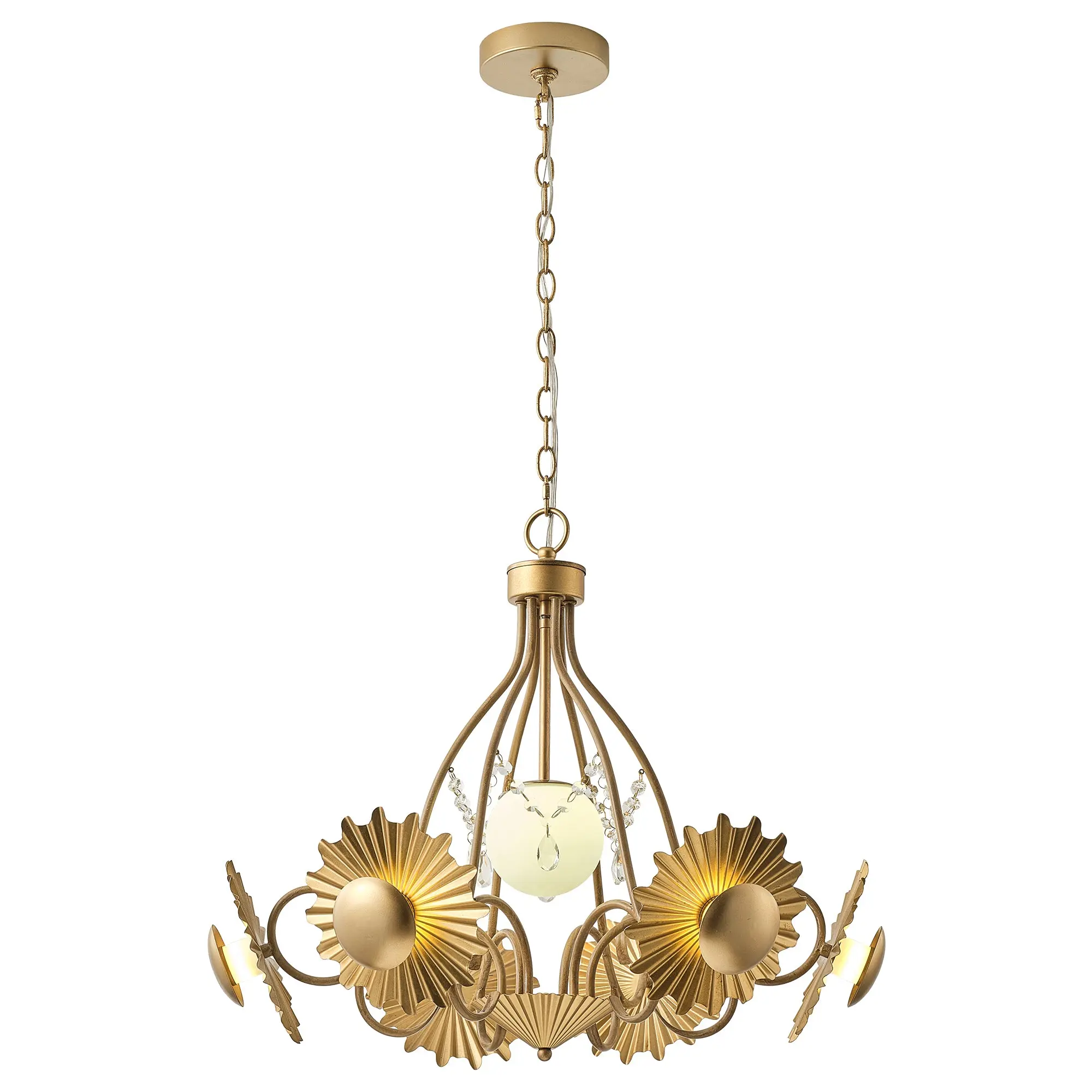 Arvin 7-Light Gold Flower Chandelier with LED Bulbs Included, Nature-Inspired Statement Lighting, Cozy Aesthetic Room Glow