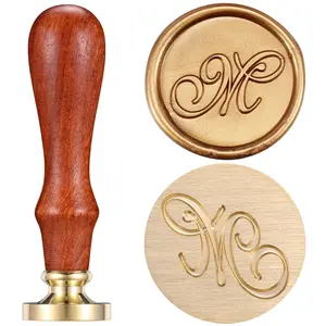 Letter M Wax Seal Stamp, Yoption Vintage Brass Head Wooden Handle Initial Alphabet Sealing Wax Stamp for Wedding Envelopes Christmas Gift