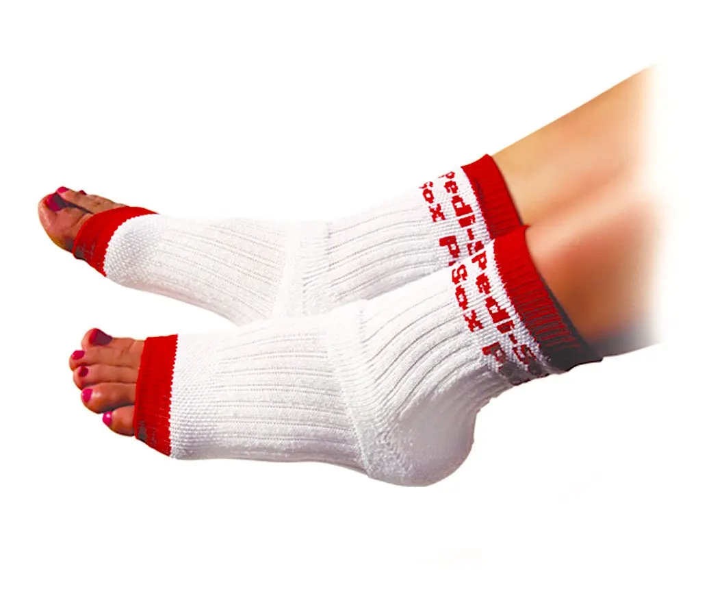 ORIGINAL PEDI-SOX Women's Open-Toe Ankle Pedicure Socks - Cotton Blend, Plain Basics with Hot Red Trim, Logo, Elegant, Fashionable, Underwear for Women, Female, All Seasons, Machine Washable, PS-107
