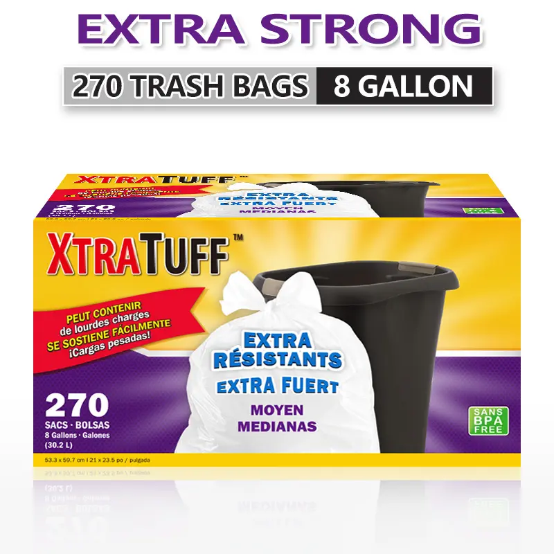270-Count 8 Gal Expandable Disposable Trash Bags - Durable, Sturdy, Leak-Proof, Odor-Proof, Tear-Resistant Plastic Bags - Sanitary Waste Solution for Kitchen, Outdoor Home Care Supplies, Durable Trash Bag, Sturdy Trash Bags