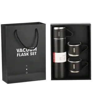500ml Portable Camping Insulated Water Bottle Gift Box Set with Three Lids - Black Stainless Steel - Drinkware, Flasks