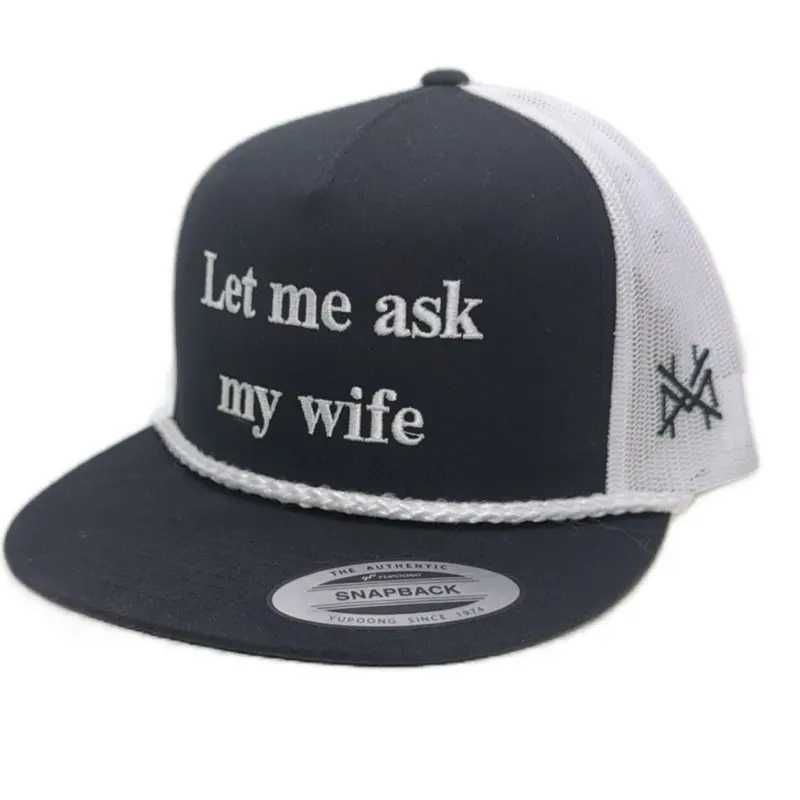 Flat Bill Black/White with White Rope