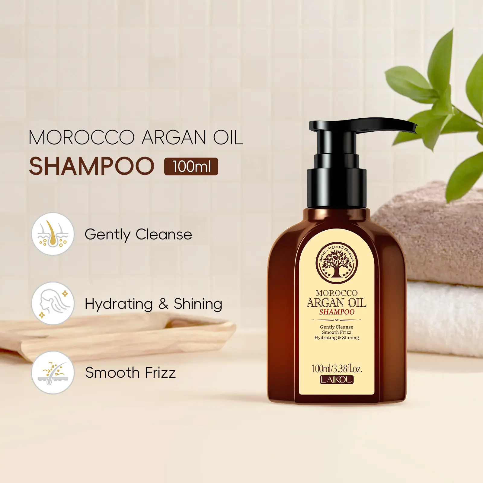 Moroccan Argan Oil Shampoo 100ML, Cleansing Smooth Moisturizing Hydrating Hair Care, Nourishing Scalp Treatment, Gentle Formula for All Hair Types, Haircare