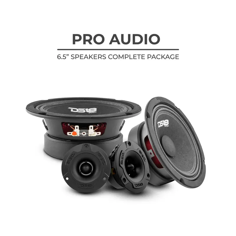 DS18 PRO-GM6.4PK Midrange Car Audio Component Package - Pair of 6.4-Inch Loudspeakers, Pair of Super Bullet PRO-TW1X/BK Tweeters, 1.5-Inch Voice Coils, 120W Ferrite Magnet, High Sensitivity Sound System Car Accessory