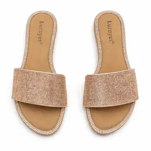 Women’s sequin crystal flat sandals — dazzling open-toe slides, comfortable summer beach vacation fashion footwear suitable for vacations, travel, and parties.