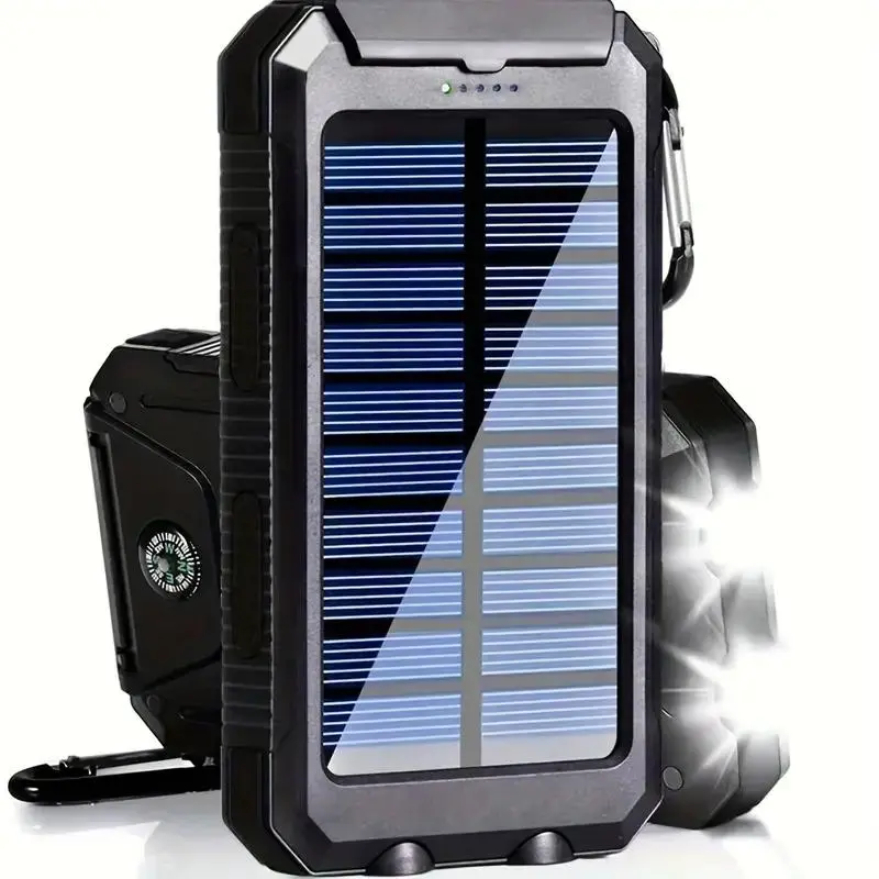 10000mAh Portable Solar Power Bank, 1 Count Solar Powered Power Bank with Dual LED Flashlights & Compass, Outdoor Emergency Use Solar Battery Charger for Camping Hiking, High Efficiency Solar, Solar Panels for Camping, Outdoor Solar Devices