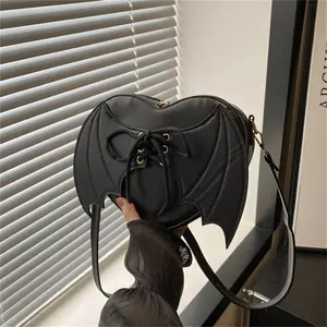 Women PU Crossbody Bag Lightweight Heart Purse with Bat Wings Handbag Shoulder Bag for Beach Travel Shopping