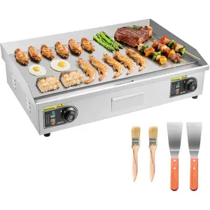 VEVOR Commercial Electric Griddle, 13.98x 11.81 inch, 1750W, 122 - 570F Adjustable Temp Control, Stainless Steel Countertop Flat Top Grill with 2 Spatulas and 2 Brushes, for Steak, Pancake, SquidVEVOR Super Brand Day