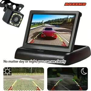 Bileeko 4.3 Inch Foldable Backup Camera Set with 12 LED Lights, Clear Vision No Blind Spot, Enhanced Driving Safety