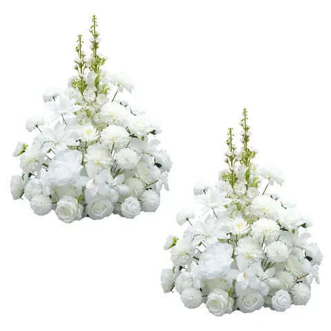 A9020 2pcs Realistic Artificial Silk Flowers Bouquet - 1.64ft Mixed Pure White Roses-Lilies-Hydrangea Faux Silk Plants, Home Decor Bouquets, Table Fill for Wedding Centerpieces Home Supplies