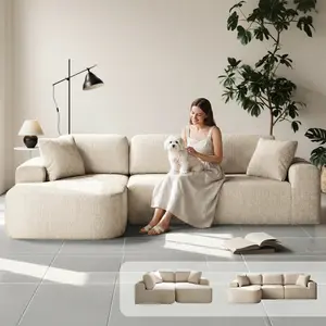 [Summervibes] Boneless Sectional Couch 107'' Modular L-Shaped Boneless Couch Modern Woven Textured Sectional Couch with Chaise Convertible Design No Assembly Required Perfect for Living Room Spring Home Decor Family Gift
