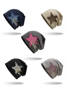American Street Star Unique Fashionable Embroidery Beanie Hat, Unisex Autumn Winter Hip Hop Fitted Construction Pile Cap, Sweet Cool Vintage Cold Hat for Men Women