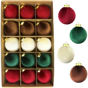 Balls Ornaments for Christmas Tree 15 count, 3.15 Inch Large Shatterproof Neutral Christmas Bulbs Ornaments Set-Decorative  Baubles, Flocked Classic Decorations for Holiday(Multi-Color)