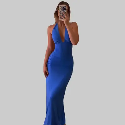 Solersun Crisscross Tie Backless Halter Swing Dress Maxi Women Outfit  Yellow Long Dress - TikTok Shop