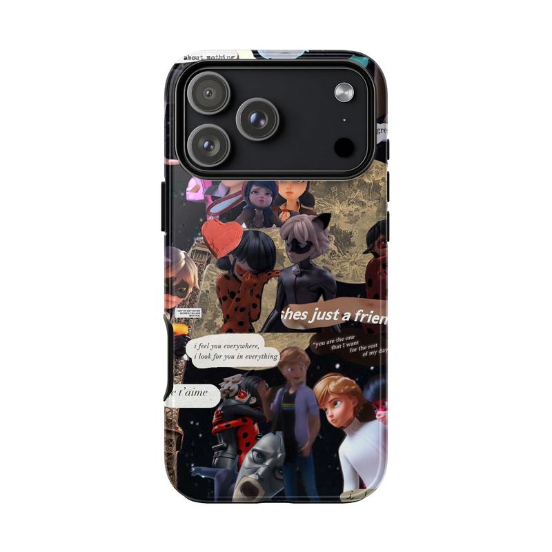 Miraculous Ladybug & Cat Noir Collage Phone Case, Ladybug Cat Noir Poses Parisian Love & Identity Vibes, fashion vibes dreamy emotional expressive collector gift play now, iPhone 17 16 15 14 13 12 Pro Max Plus X, Galaxy S25 S24 S23 S22 Ultra
