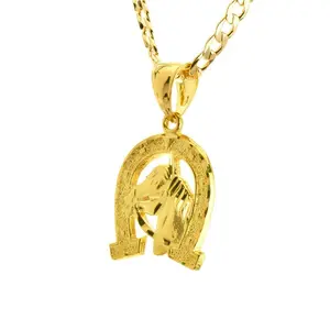 Gold Plated Macy's Horse Head in Horseshoe Pendant 20" Chain Necklace