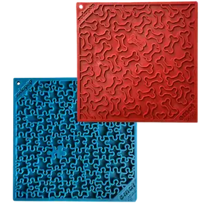 sodapup Large Blue Jigsaw & Large Red Bones eMat Lick Mat Bundle for Fast Eaters - Thermoplastic Rubber Enrichment Mats for Calming & Entertaining Dogs - Feeder