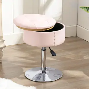 360 ° Swivel Vanity Stool Chair for Makeup Room, Height Adjustable Stool for Vanity with Storage, Small Pink Faux Leather for Bathroom, Living Room