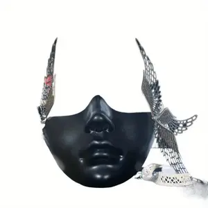 Cyberpunk Mechanical Lower Half Face Mask - Elegant Futuristic Design with Golden Accents & Feather Motifs, High-Quality Durable Material for Cosplay, Costume Parties, Themed Events