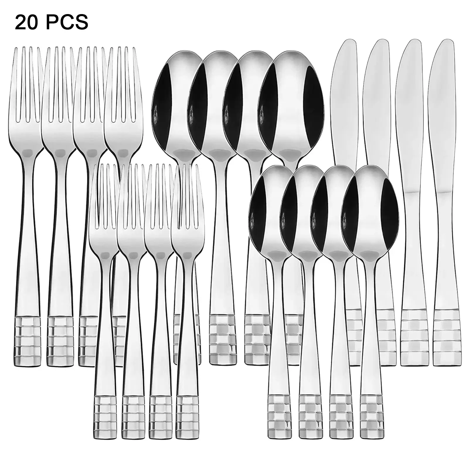 20-Piece Checkmate Stainless Steel Silverware Set, Service for 4, Mirror Polished Flatware with Checkered Handle, Dishwasher Safe Cutlery Set for Home Kitchen Dinning