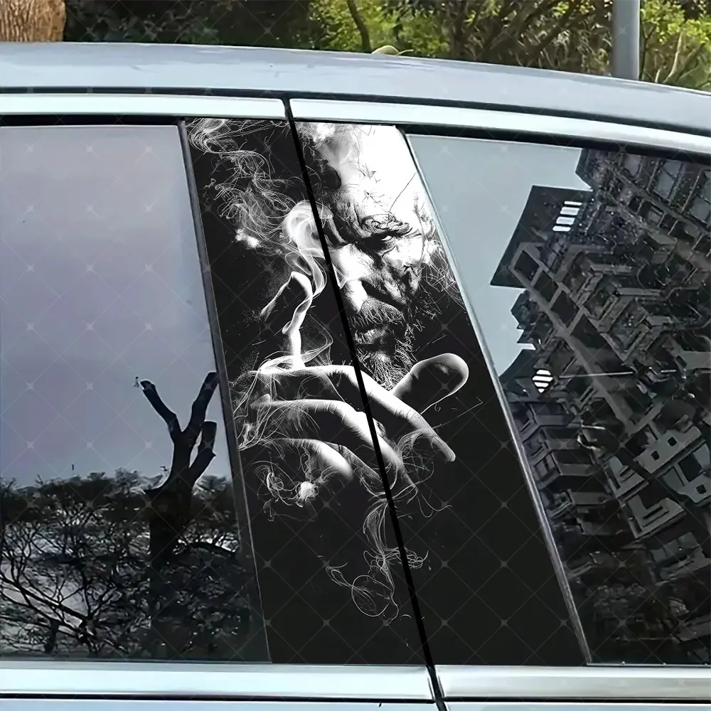 2pc Smoke Man Car B-Pillar Sticker, Vinyl Protection Decal, Decal For Cars, Easy Peel & Stick, Sunproof Waterproof Scratch-Resistant, Car Decoration, Car Stickers