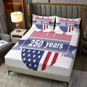 Premium American 250th Anniversary Bedding Set (1 Fitted Sheet + 2 Pillowcases), Trendy Print, Soft Skin-Friendly Breathable, Dorm Home Use
