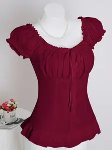 This Romantic Ruffle Blouse is Effortless Date Night Chic ✨ | Square Neck Puff Sleeve Fitted Top