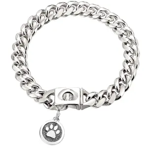 Dog Chain Collars Stainless Steel Dog Collar 10mm Cuban Link Dog Collar Metal Dog Chain with Snap Buckle Dog tag for Puppy Small Medium Large Dogs