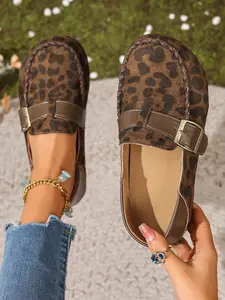 Women's Camel Color Velour Slippers Buckle Mules, Vintage Lazy Style, All-Season Comfortable Shoes, Perfect for Streetwear and Home Wear