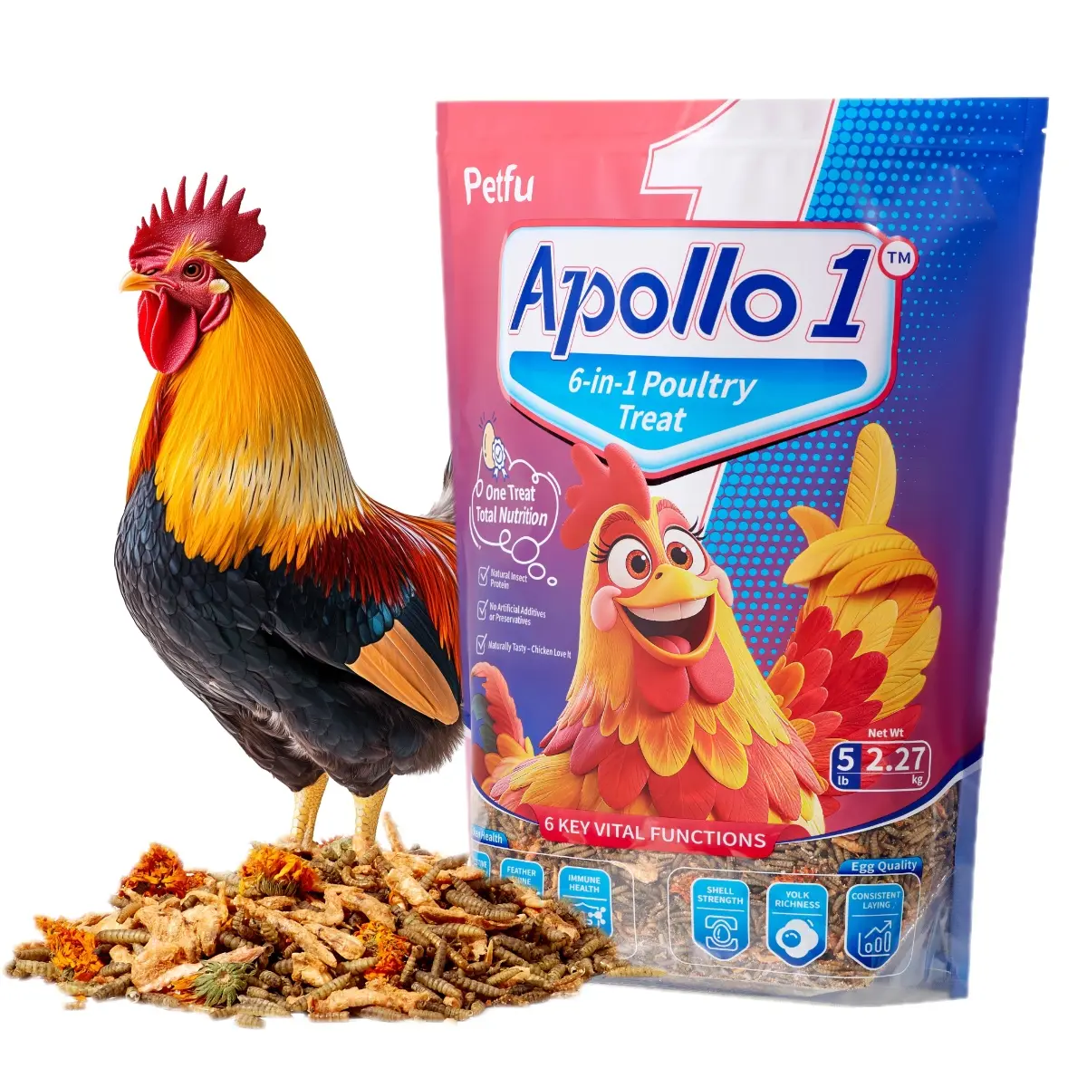 LuckyQWorms 6-in-1 Natural Poultry Treat, 5LB Total Nutrition Food with Sunflower Seeds - for Backyard Chickens, Geese, Turtles, Squirrels & Small Pets