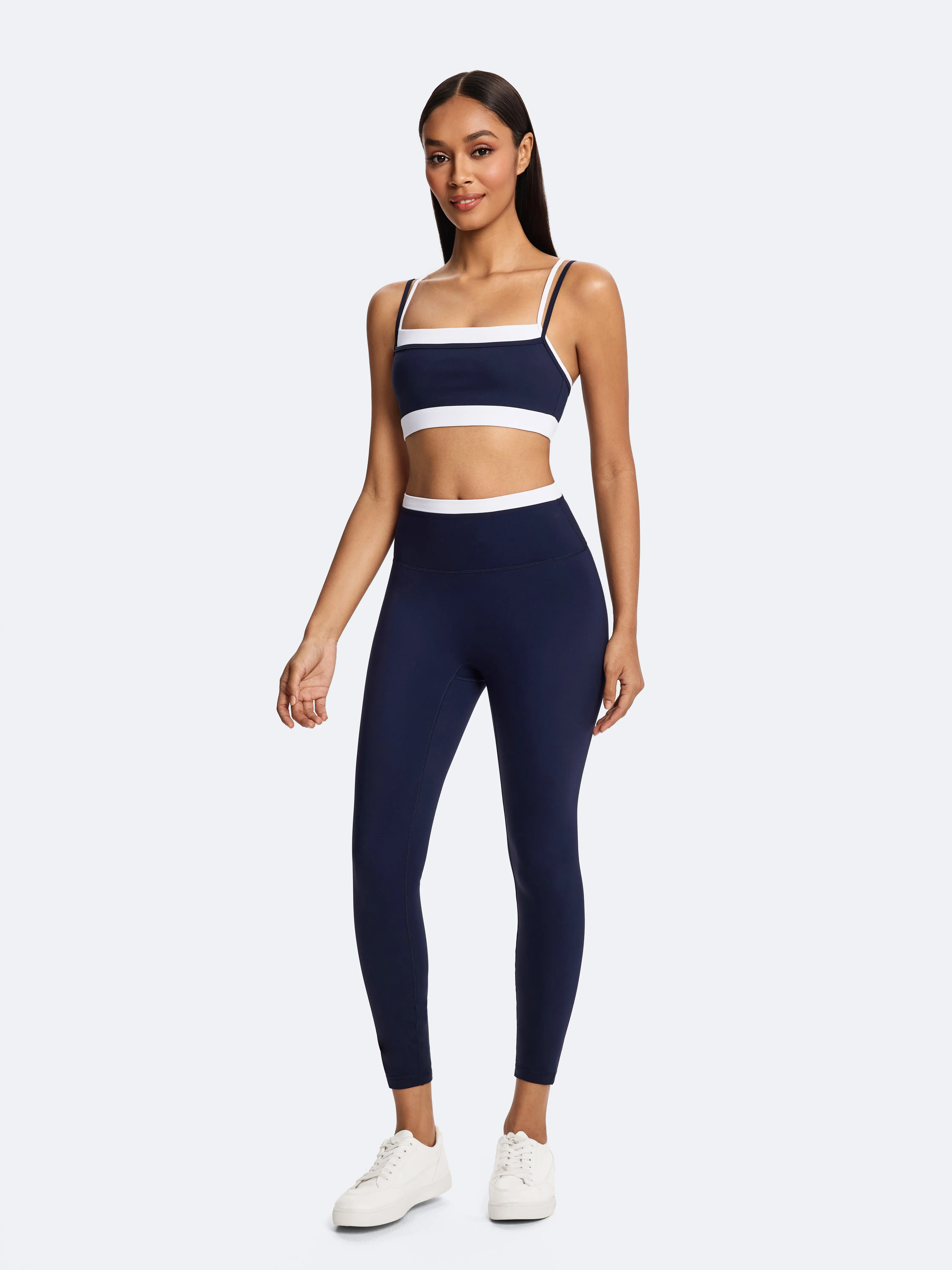Women's Colorblock High-Waisted Ribbed Sports Outfits - Stylish Activewear for Yoga, Casual Fitness Sets