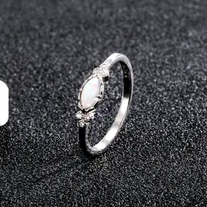 S925 Sterling Silver Opal Ring for Women Simple Fashion Egg-shaped Opal Stone Ring Creative Exquisite Plain Silver Jewelry